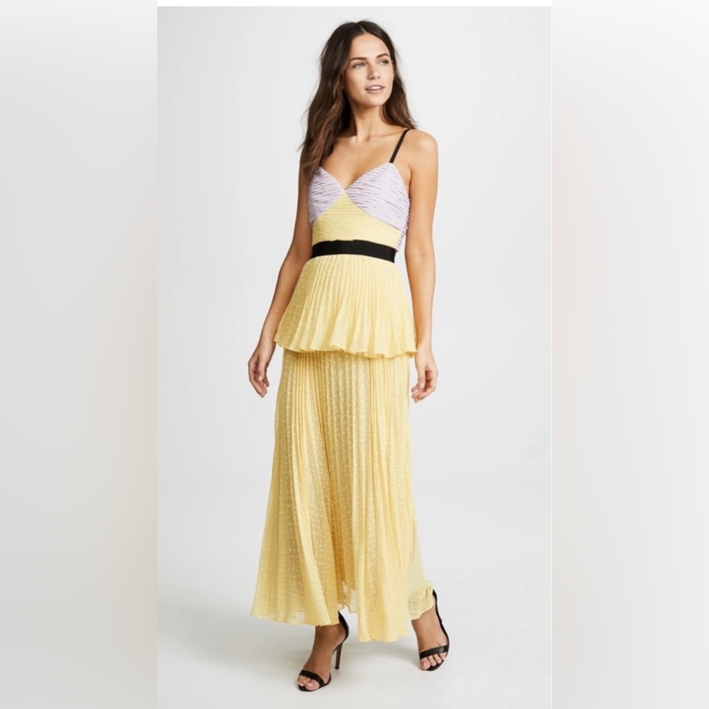 COPY - Self Portrait Crinkled Plumetis Tiered Dress, Yellow, Size US 4
